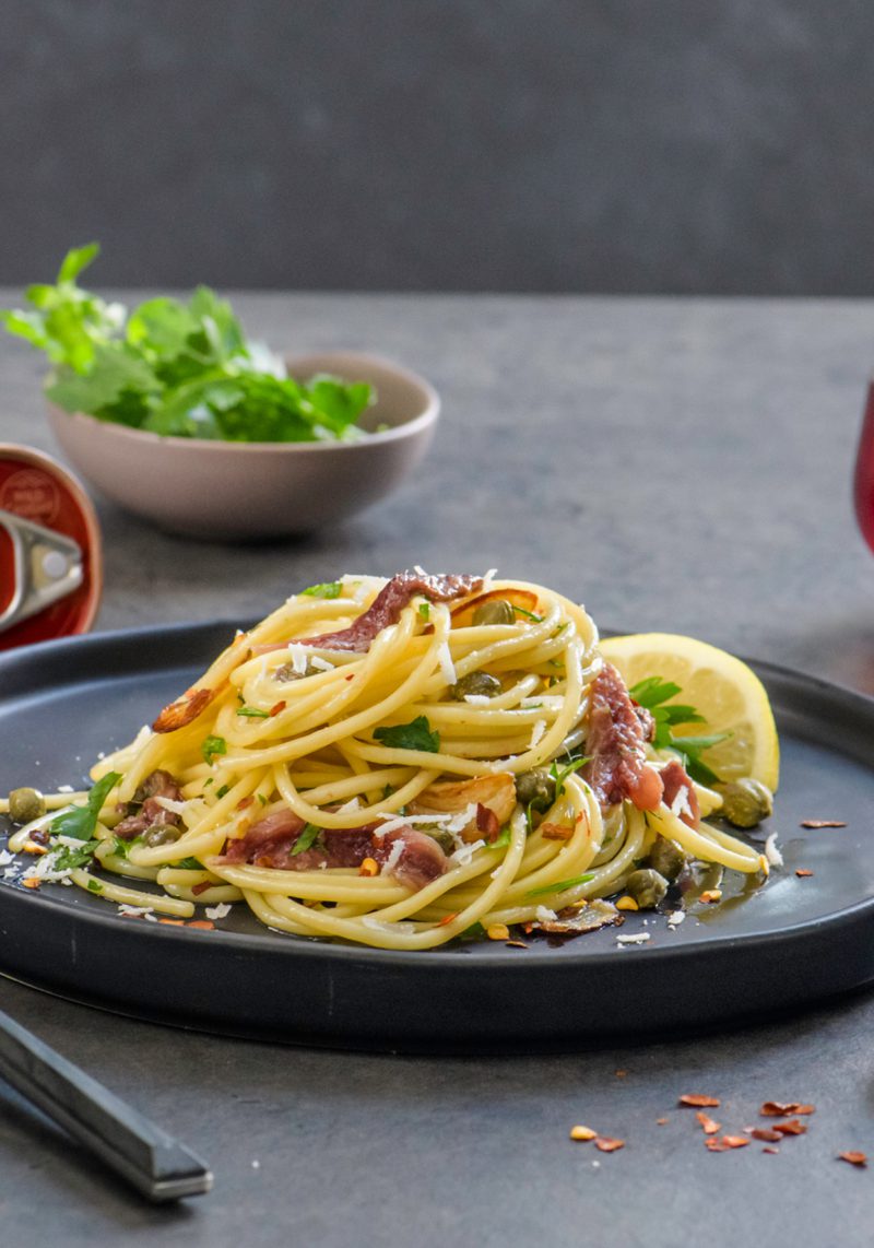 Anchovy Spaghetti with Garlic & Capers