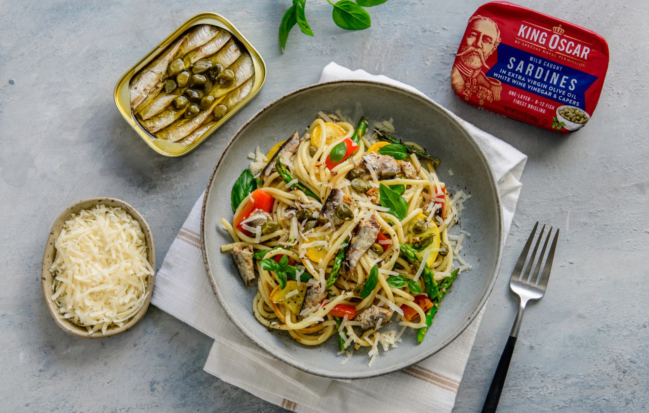 Bucatini with Sardines, Capers & Sautéed Vegetables