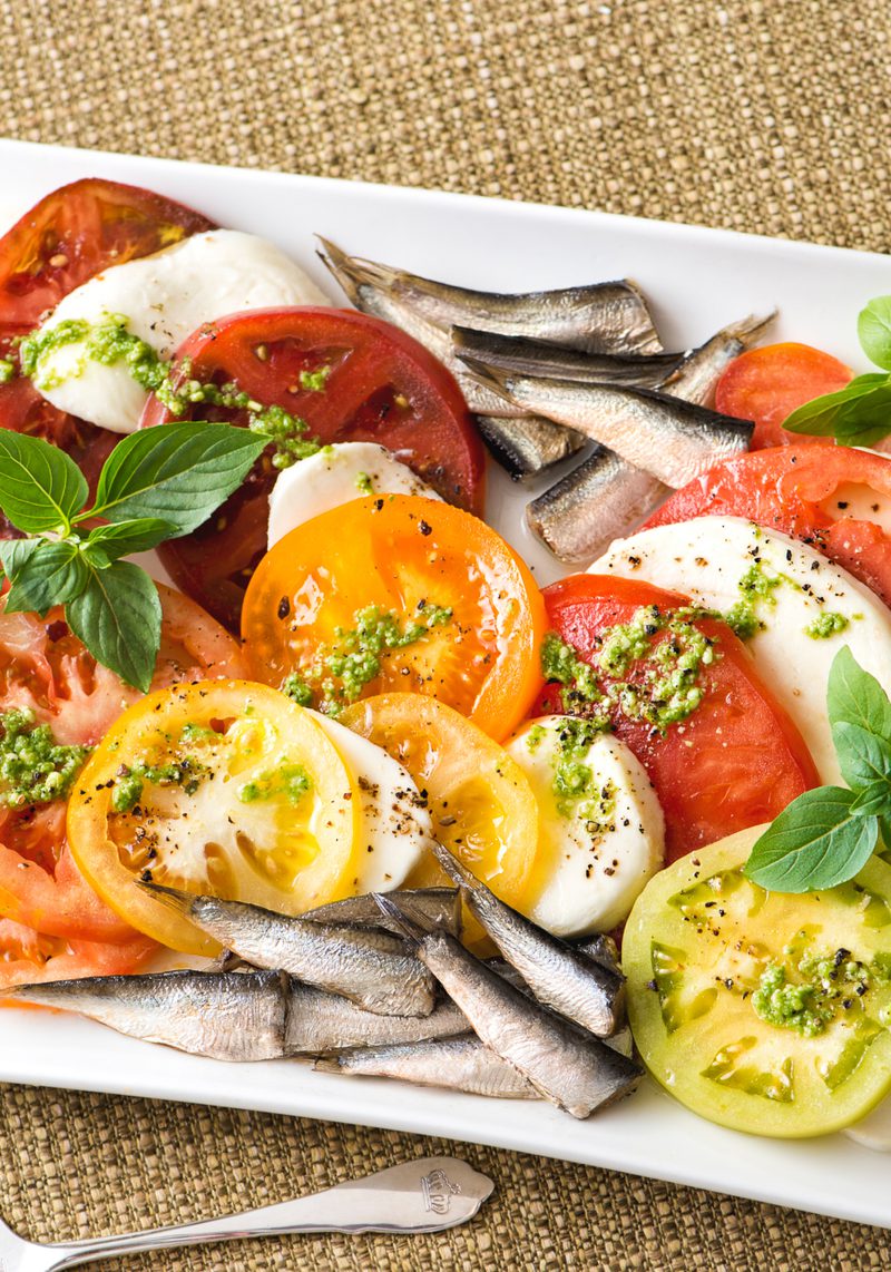 Caprese Pesto Salad with Brisling Sardines