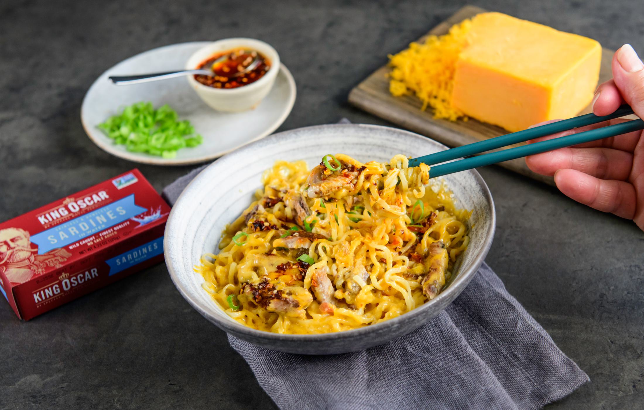 Cheesy Sardine Ramen with Chili Crunch