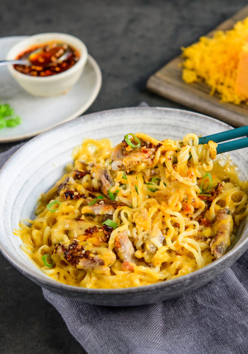 Cheesy Sardine Ramen with Chili Crunch