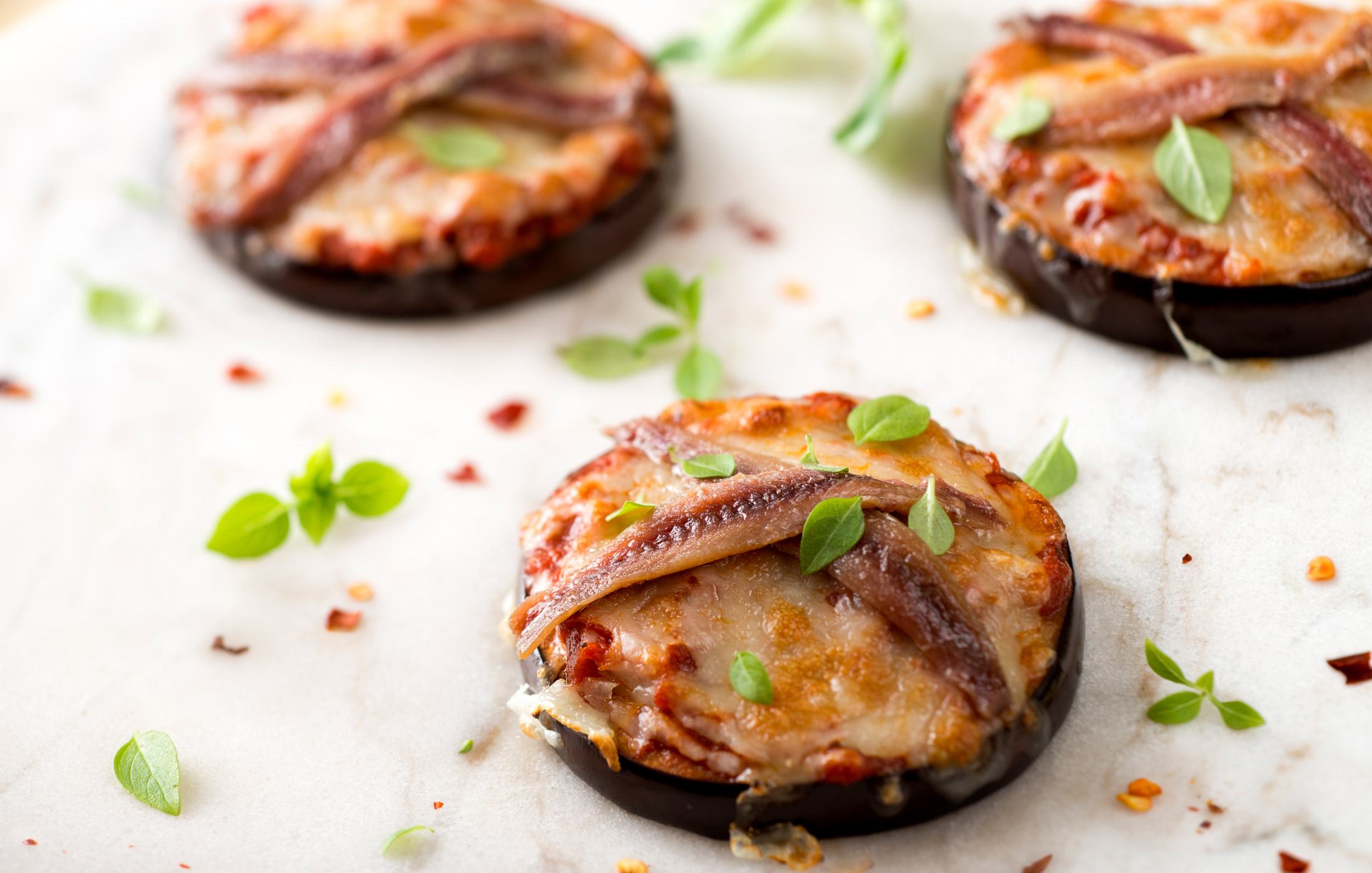 Eggplant & Anchovy Mini Pizzas