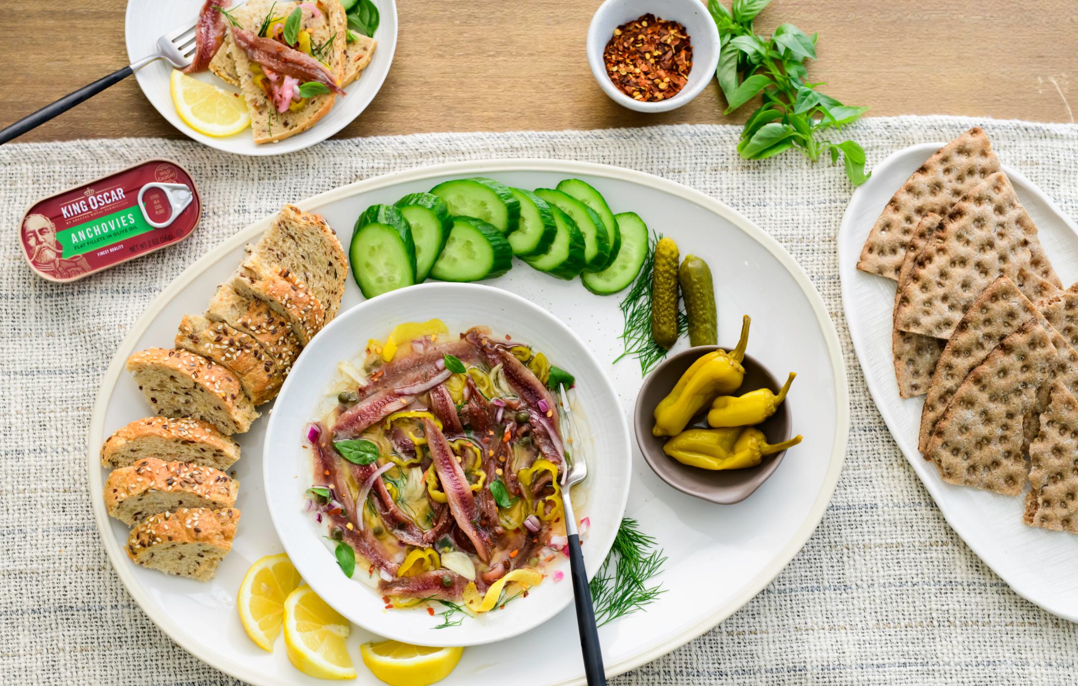 Herb-Marinated Anchovies Platter