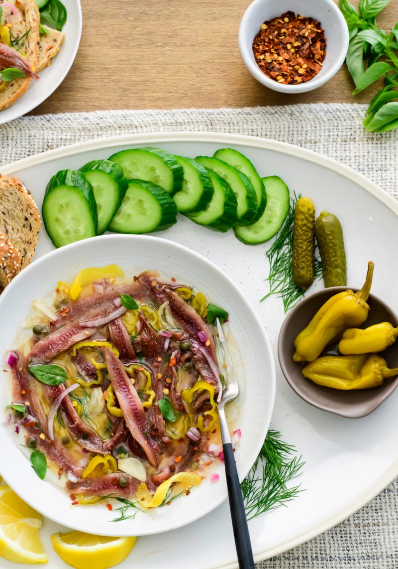 Herb-Marinated Anchovies Platter