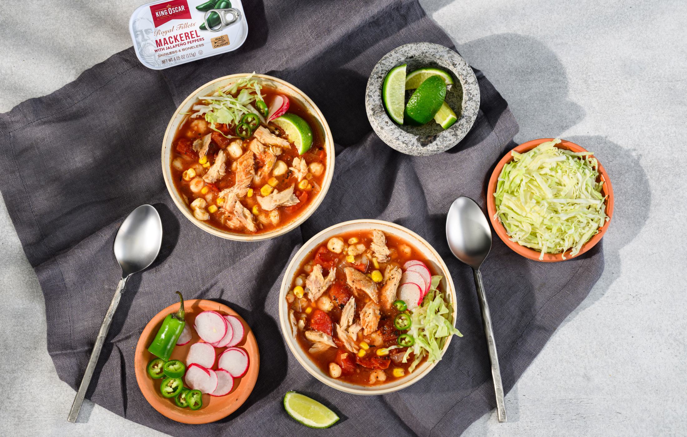 Jalapeño Mackerel Hominy Soup