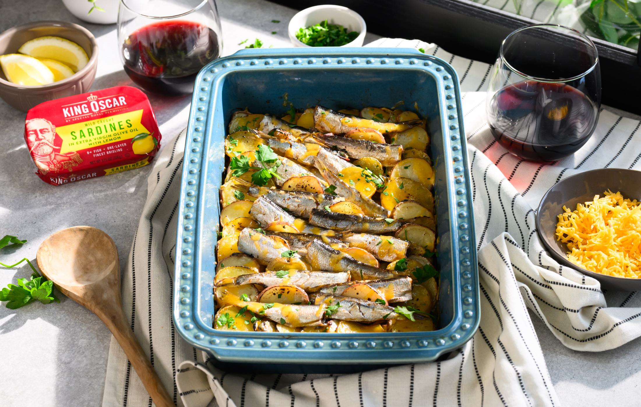 Lemon Sardines Roast Potato Bake