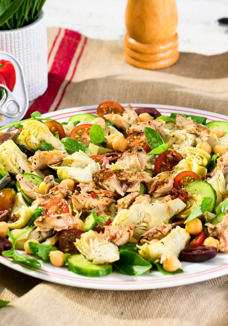 Mediterranean Mackerel Artichoke Heart & Chickpea Salad