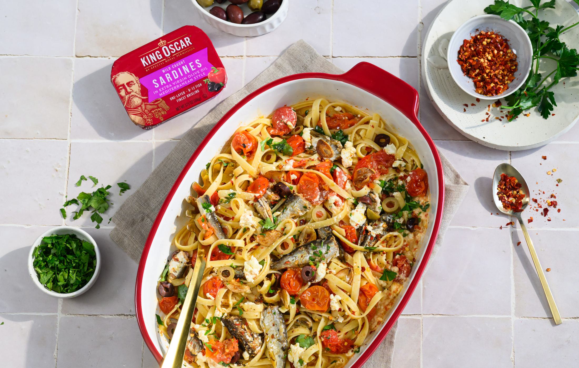 Mediterranean Sardine Baked Feta Pasta
