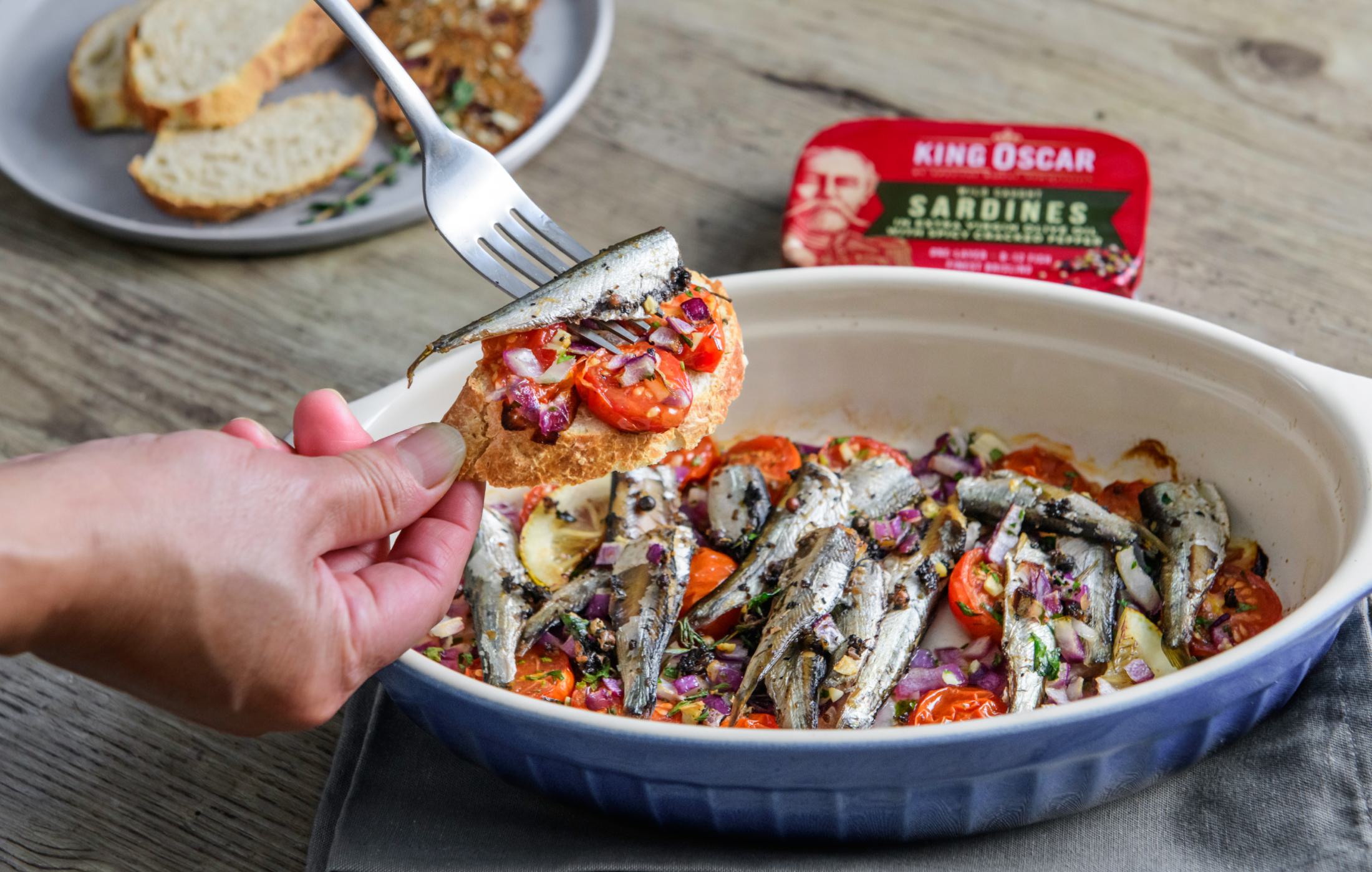 Roasted Cracked Pepper Sardines with Tomato & Herbs