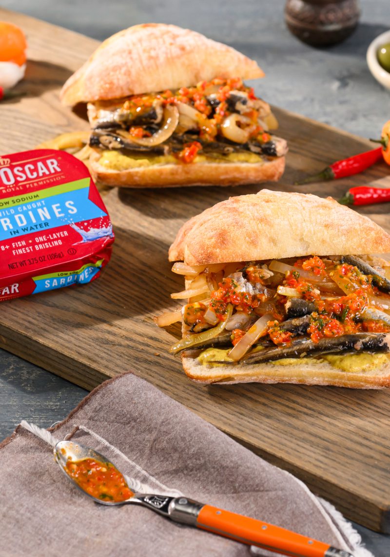 Sardine Portuguese Prego Sandwich with Spicy Garlic Peri Peri Sauce