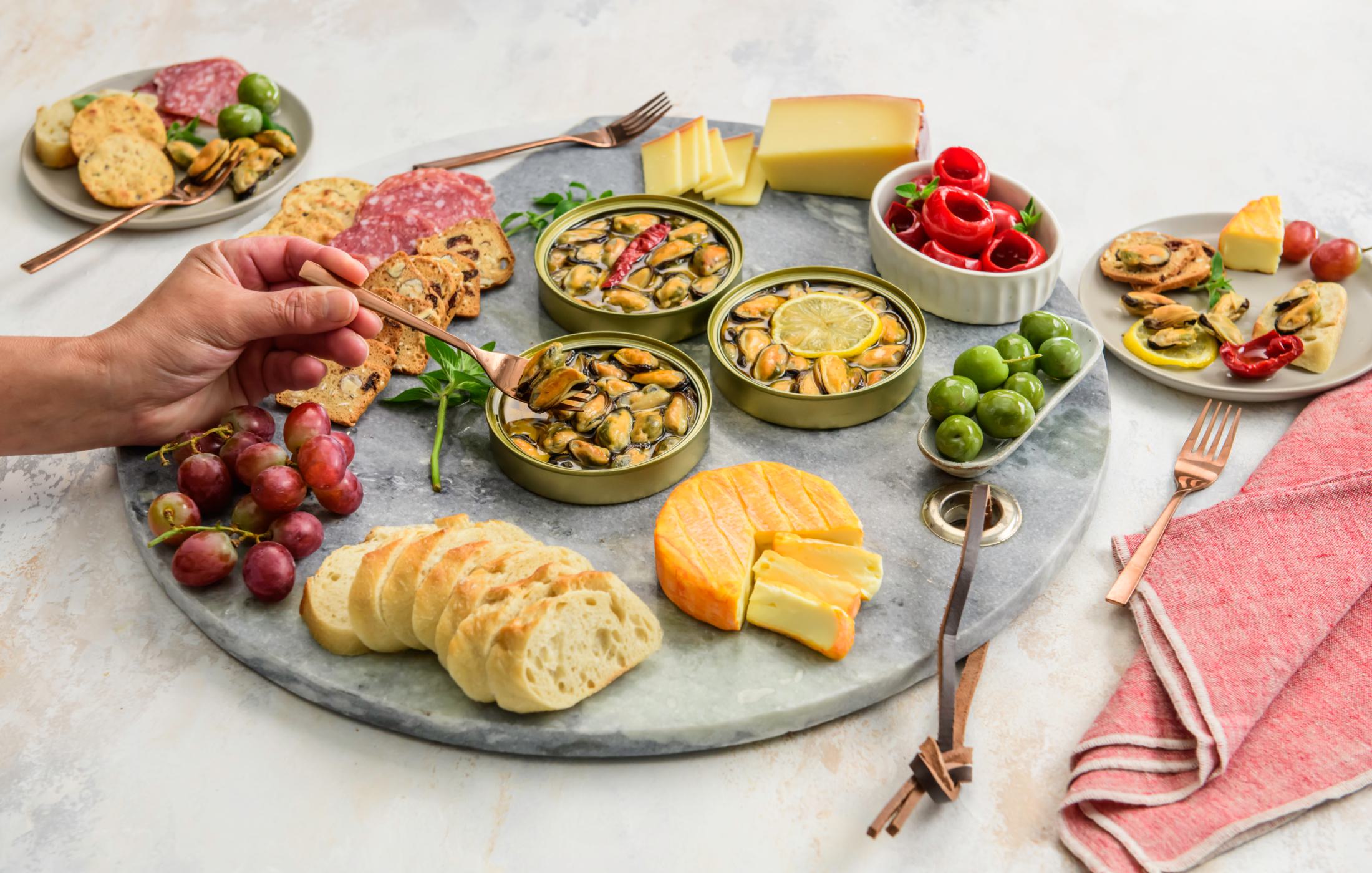 Smoked Mussels Charcuterie Party Board