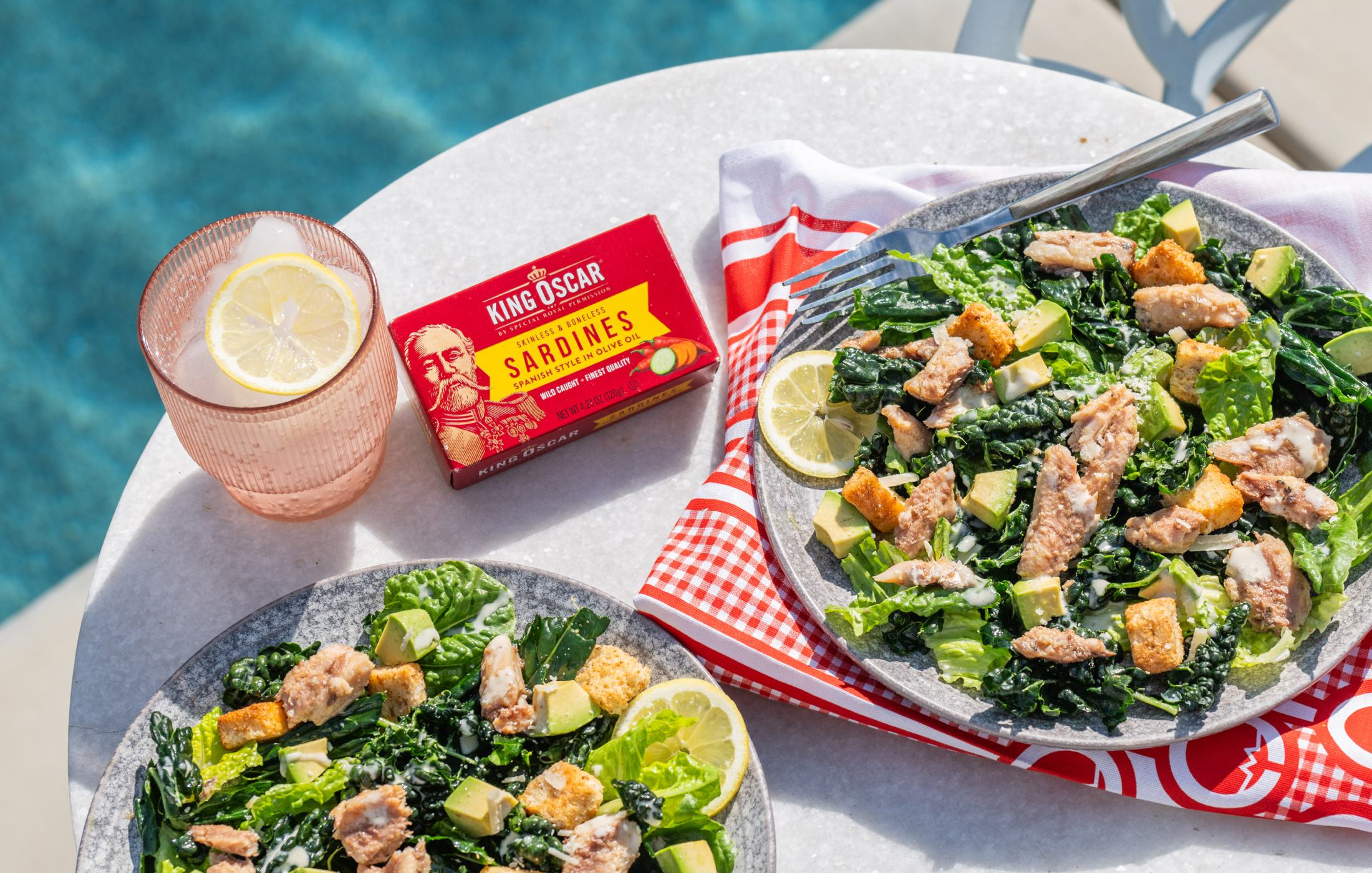 Spanish Style Sardine Kale Caesar Salad