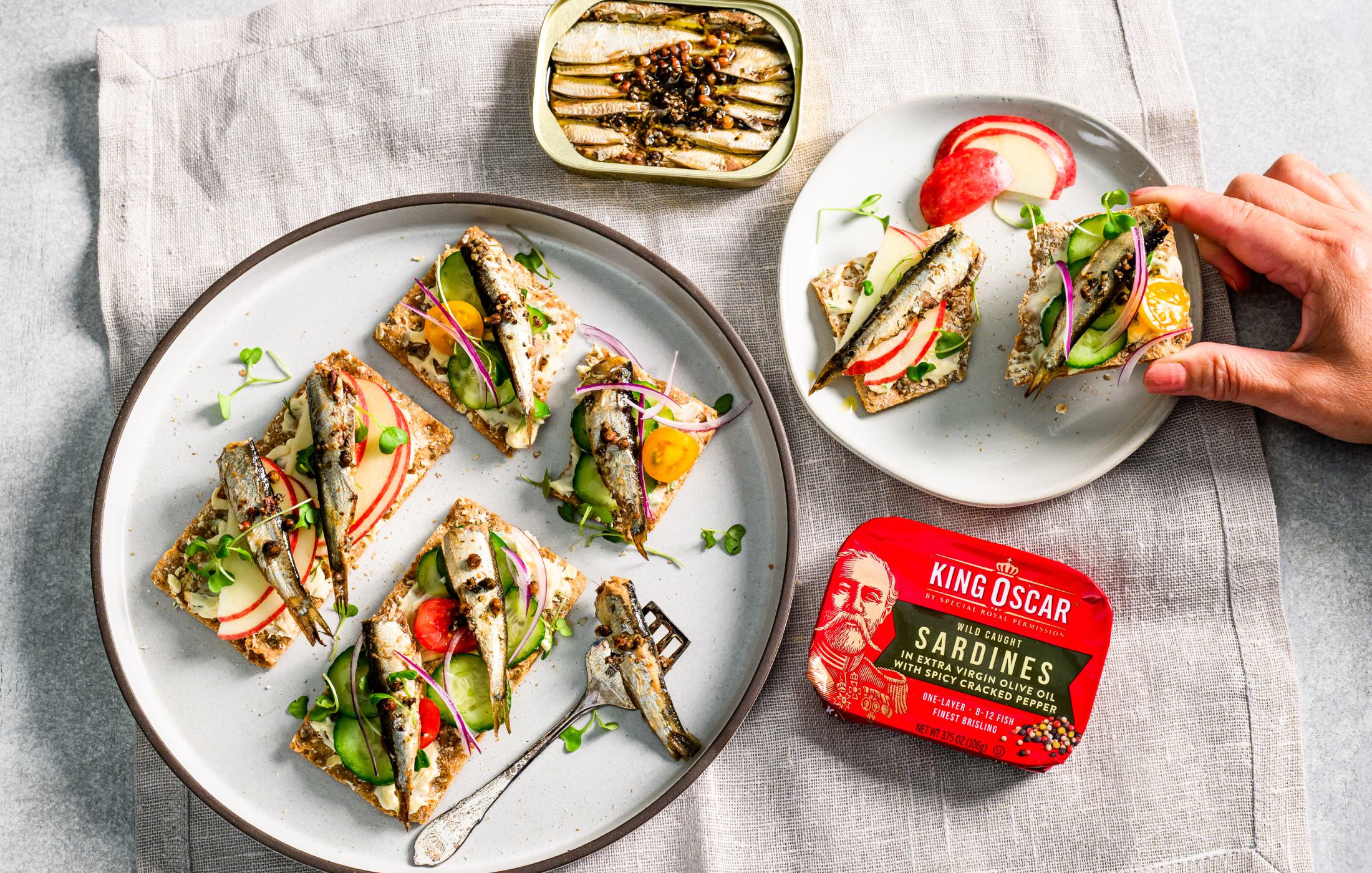 Spicy Cracked Pepper Sardine Crostini