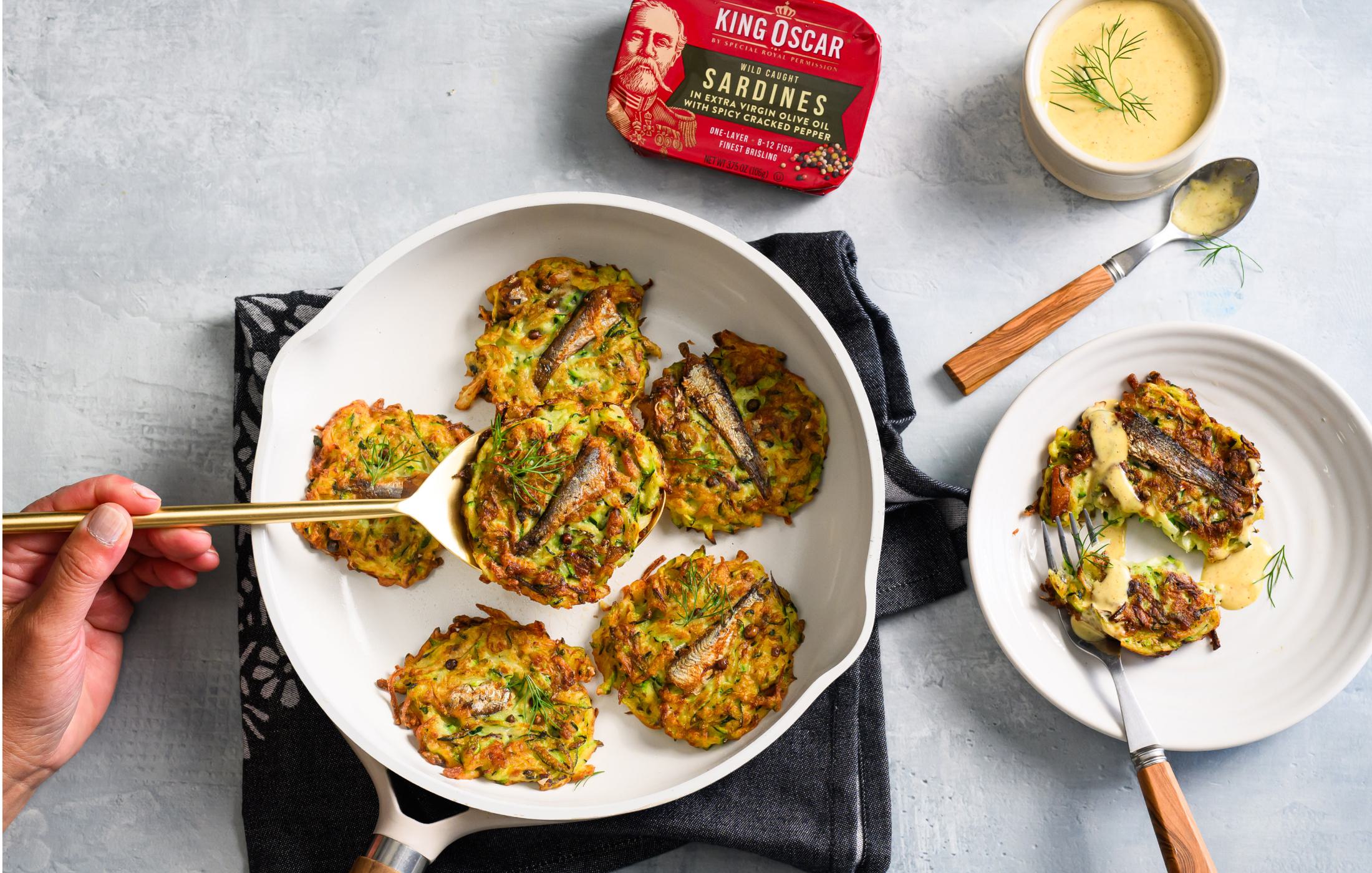 Spicy Cracked Pepper Sardine Zucchini Fritters