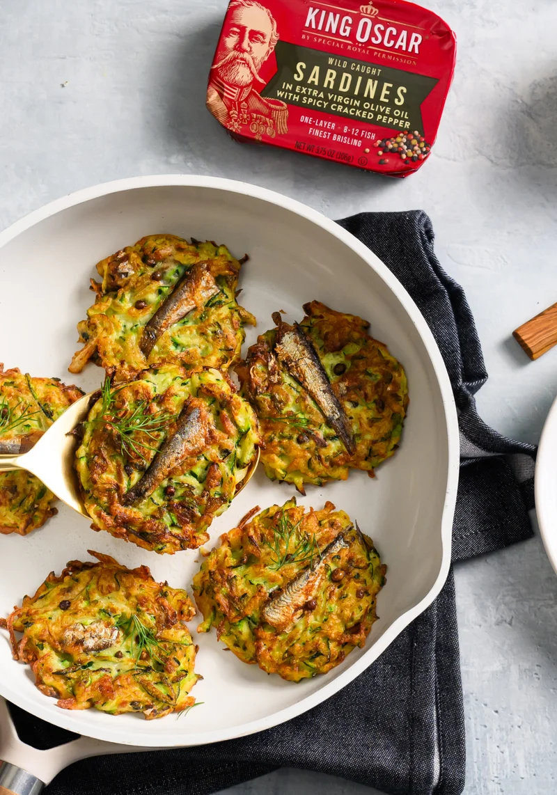 Spicy Cracked Pepper Sardine Zucchini Fritters
