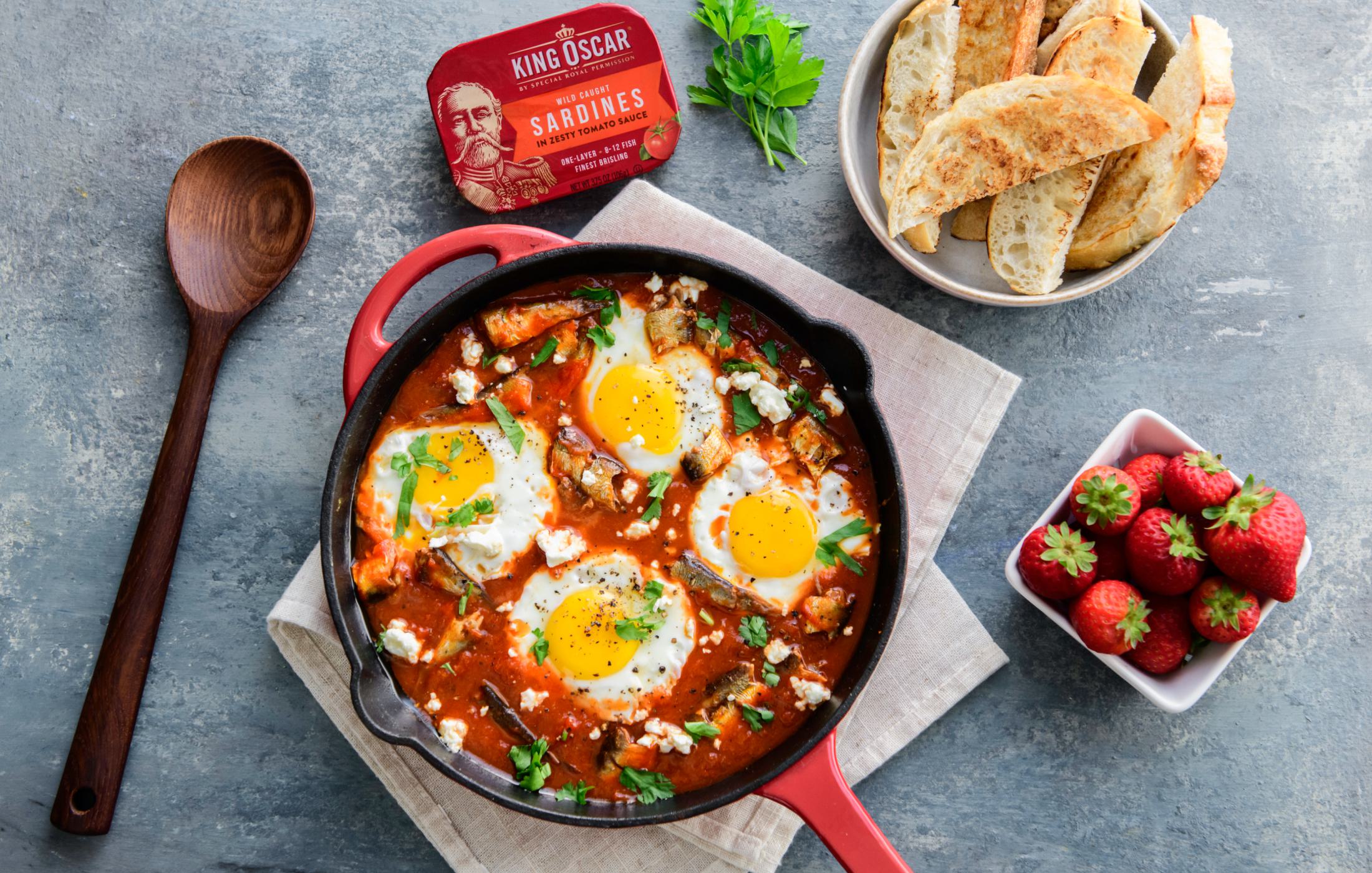 Zesty Tomato Poached Eggs with Sardines