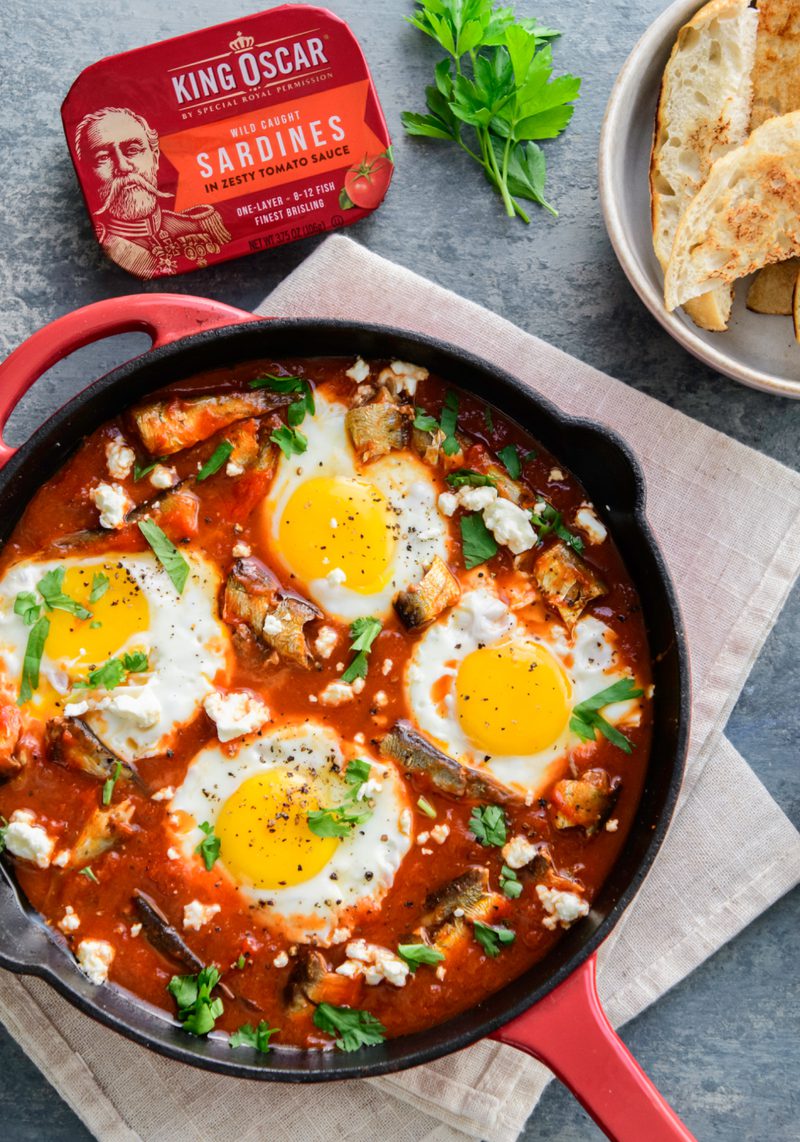 Zesty Tomato Poached Eggs with Sardines
