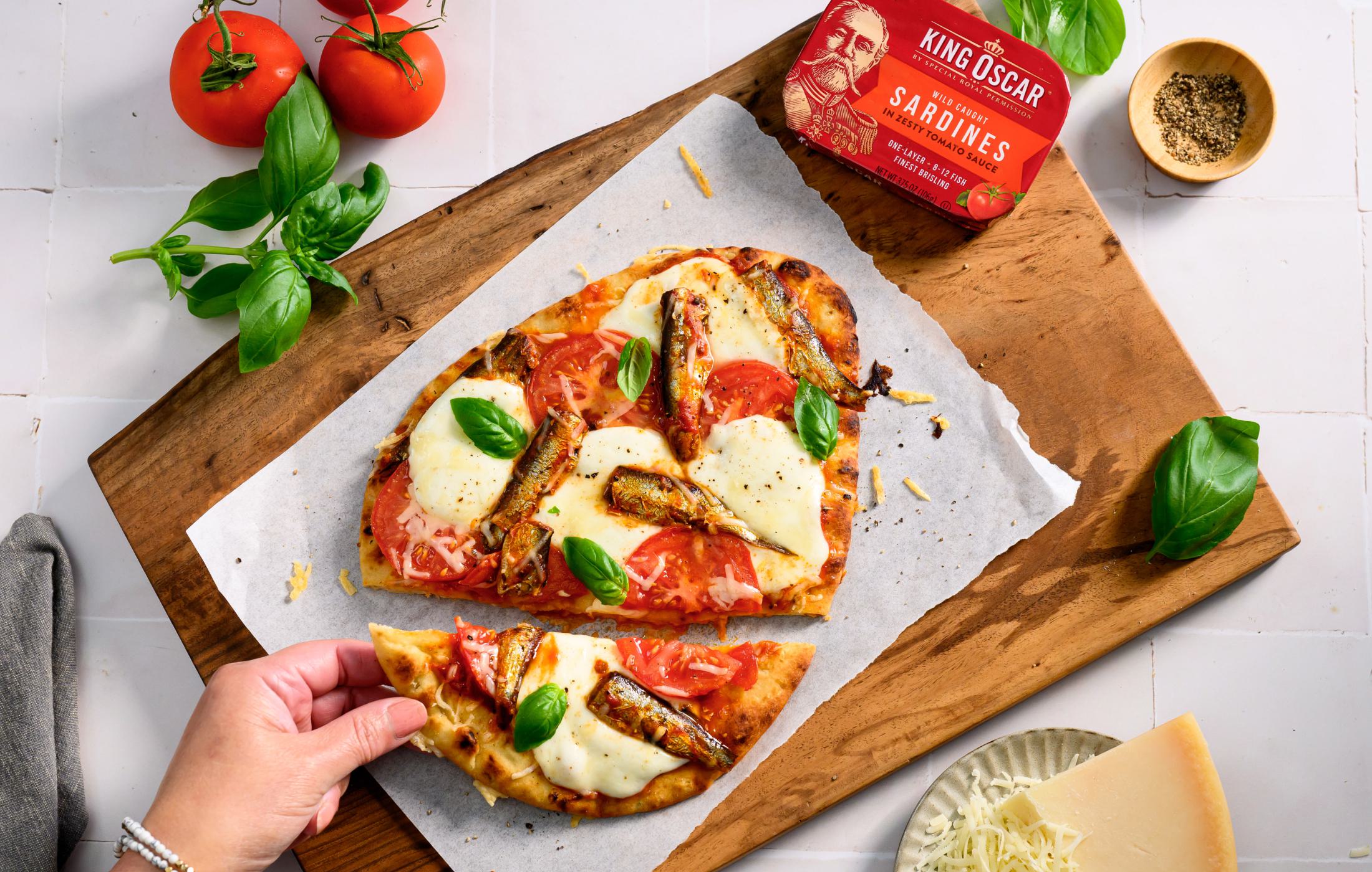 Zesty Tomato Sardine Caprese Flatbread
